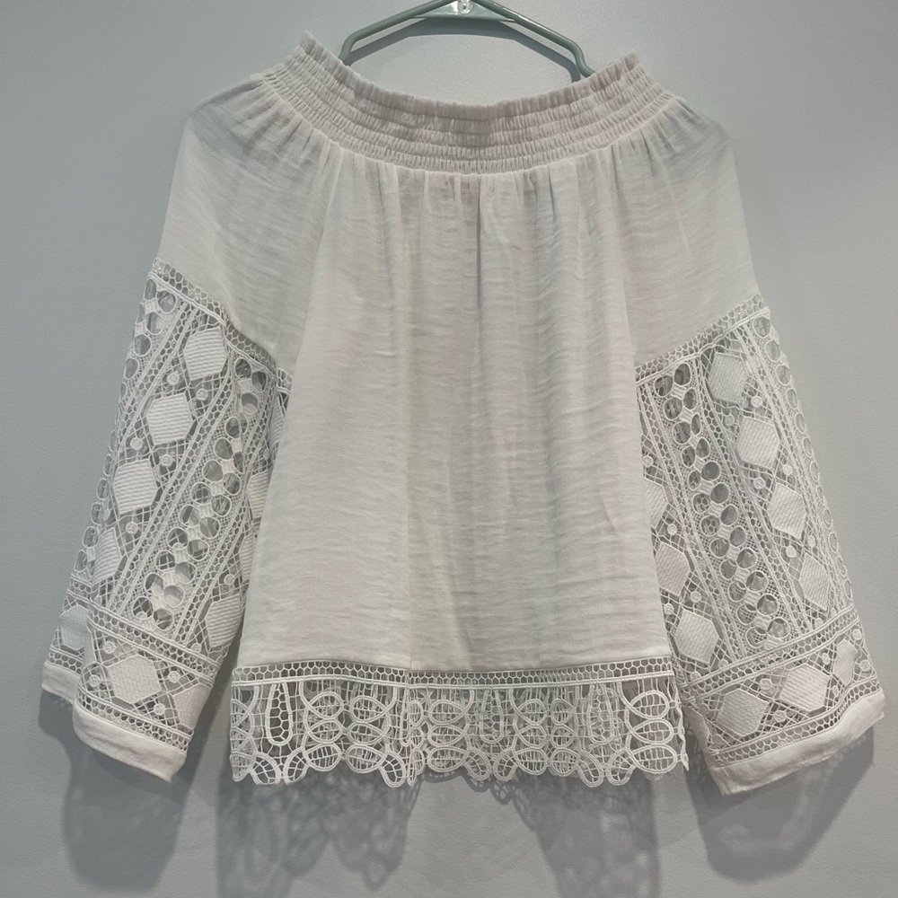 Ramy Brook White Smocked Blouse, Size Small